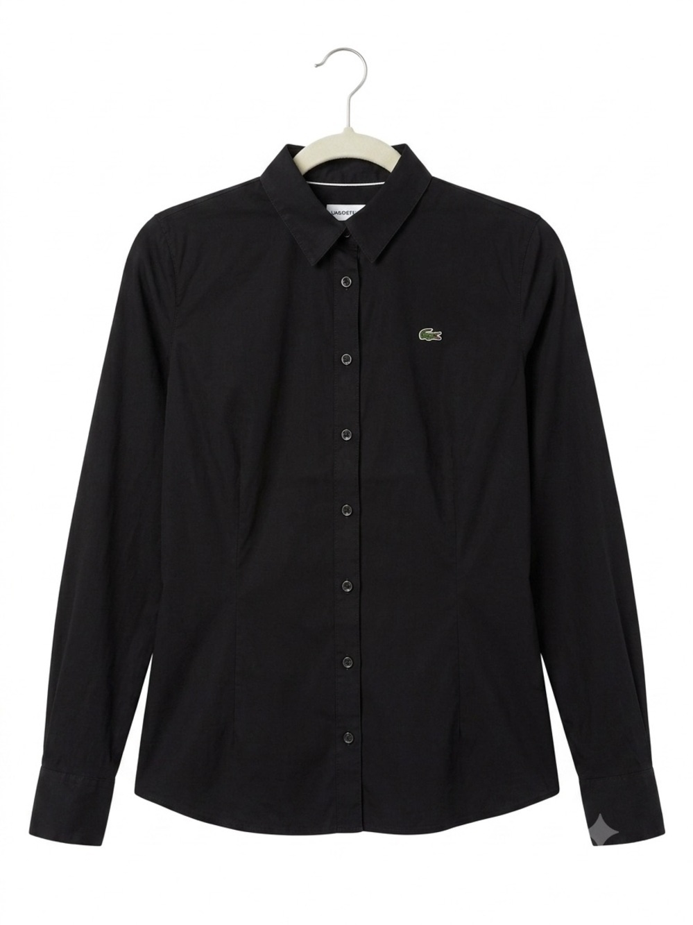 Lacoste Black Long-Sleeve Button-Down Shirt with Green Logo